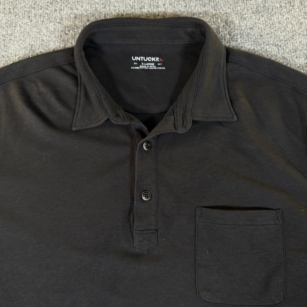 UNTUCKit Mens XL Black Pima Cotton Blend Short Sleeve Pocket Polo Shirt #3908